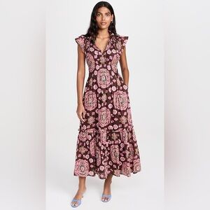 Cleobella Indria Ankle Dress Women's Smocked Pink Organic Cotton Midi Medium